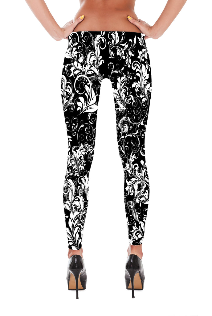 Printed Yoga Pants - Black and White Floral – peace-lover